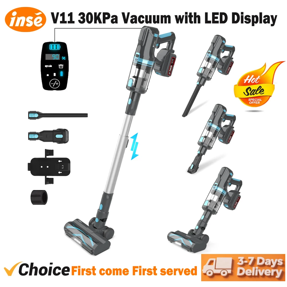 

INSE V11 Cordless Vacuum Cleaner 30kPa 300W Powerful 6 in 1 Handheld Stick Vacuum with LED Display Up to 45min Runtime for Home