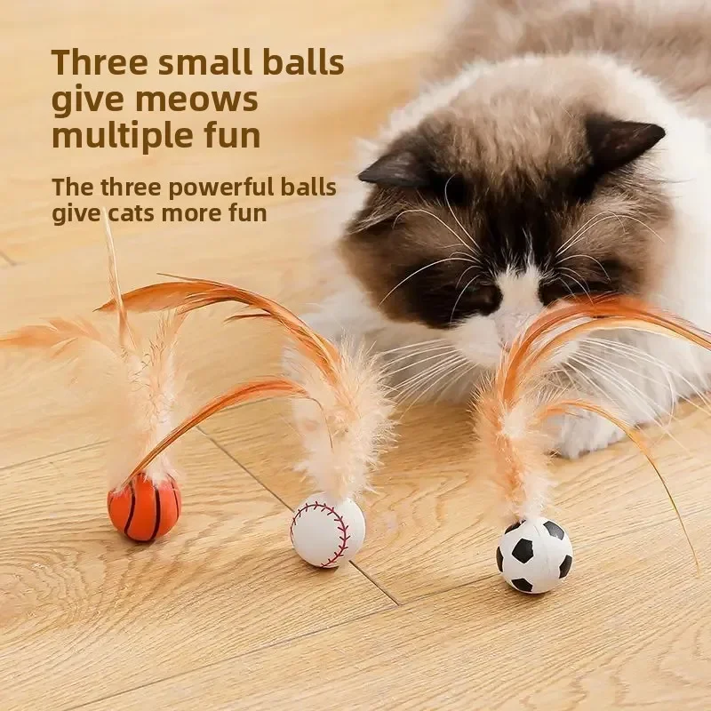 Interaktives Katzenspielzeug, Feder-Teaser-Zauberstab, elastischer Ball, Kauspaß, Selbstunterhaltung, Haustierzubehör