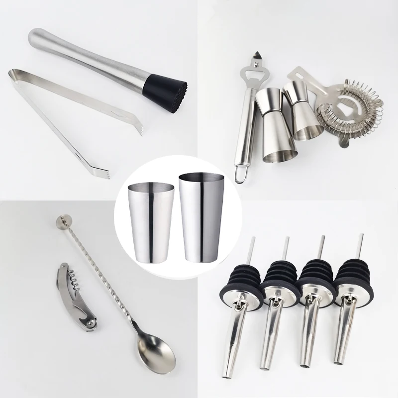 13Pcs Bartender Kit Cocktail Shaker Mixer Bar Tools 750/600ml Shakers With Cocktail Recipe Pourer Jigger