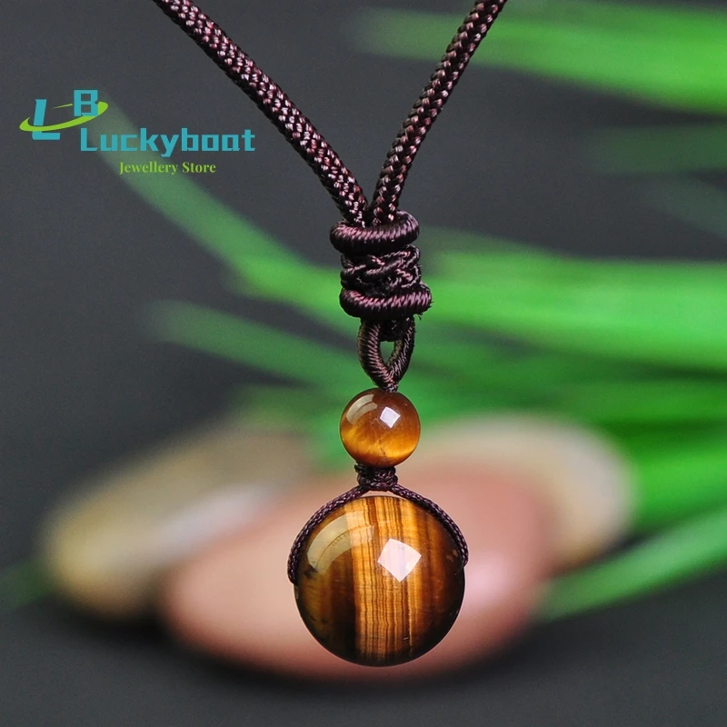 Original Tiger Eye Single Bead Pendant Necklace Single Bead Necklace Chinese Style Hand Carved Jade Jewelry