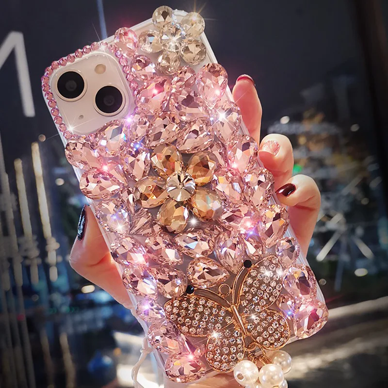 voor iPhone 15 Pro Max roze hoesje, voor iPhone 14 Pro Max hoesje, 16, 16 Pro, 16 Pro Max, diamanten telefoonhoesje, met armband, glitter