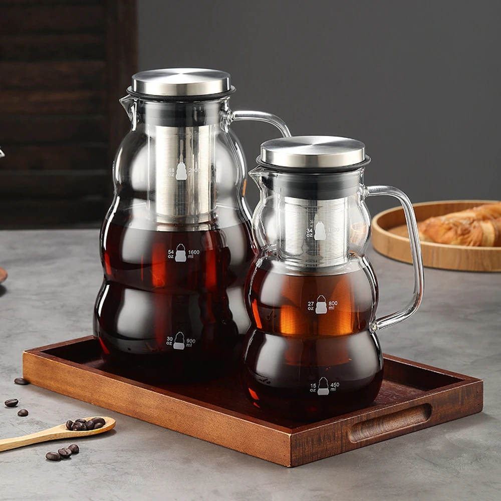 콜드브루 아이스 커피 메이커, 밀폐 차 인퓨저, 탈착식 스테인레스 스틸 필터, 1L, 1.4L, 2L 유리 물병