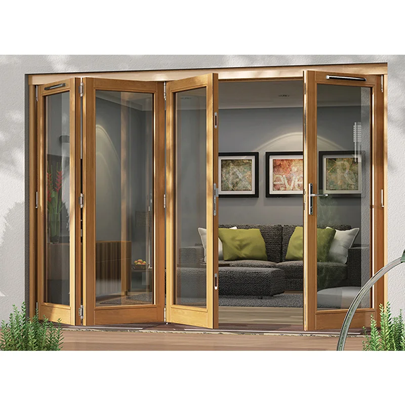 Puerta de aluminio plegable de tamaño personalizado, puerta de Patio con Triple acristalamiento caliente, bipuertas de aluminio australianas