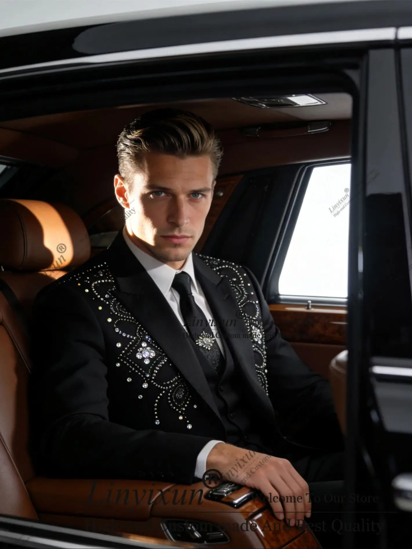 

Мужские костюмы с блестящими стразами и бриллиантами, красивые облегающие свадебные смокинги по индивидуальному заказу, комплекты из 3 предметов, мужские пиджаки для жениха, Ropa homre