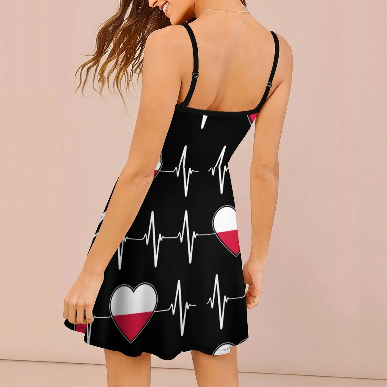 Polish Heartbeat I Love Poland Country Flag Heart Women's Sling Dress Funny Novelty Strappy Dress Hot Sale Exotic  Woman's Gown