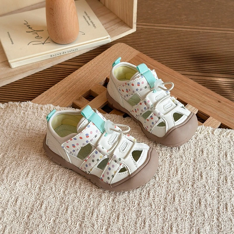 

Summer Baby Sandals Hook and Loop Soft Sole Breathable Mesh Polka Dot First Walkers Fashion Casual Shoes for Toddler Girls Boys