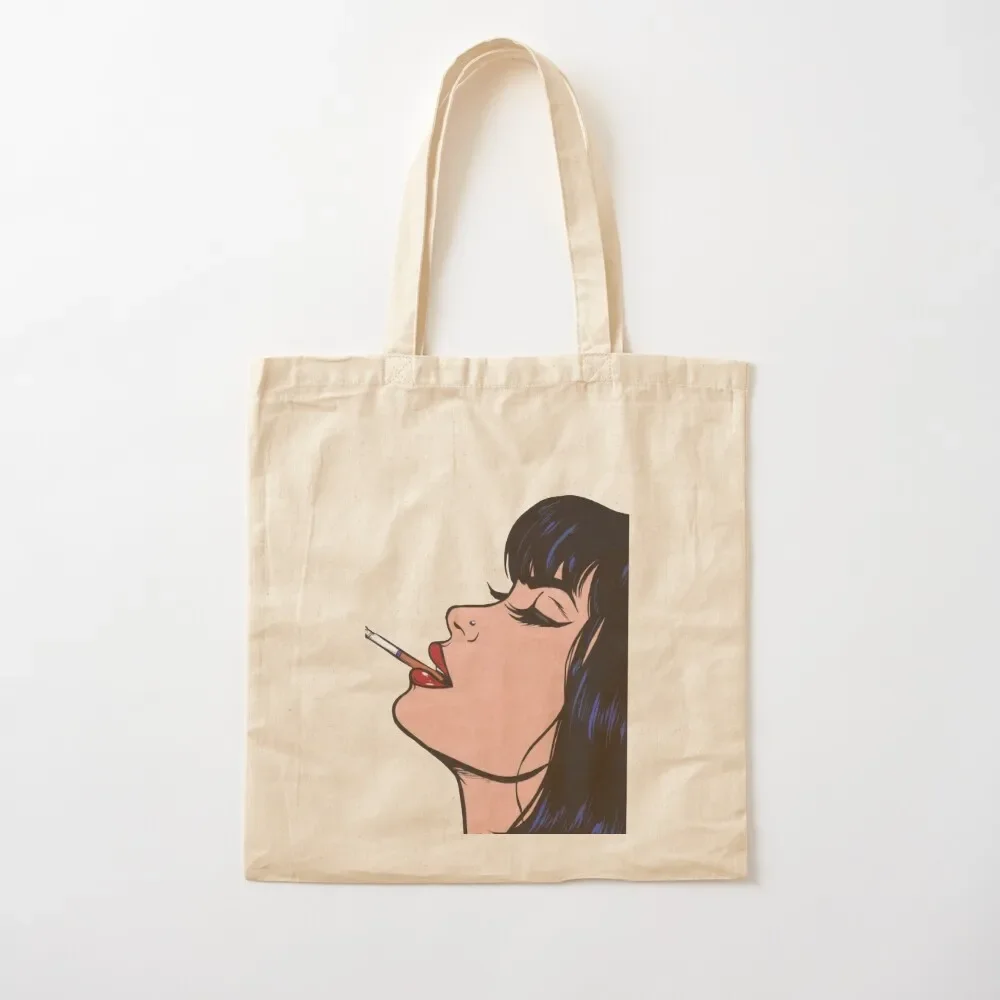 

Pop art of girl smoking a cigarette Tote Bag Canvas canvas shopping bag female bag