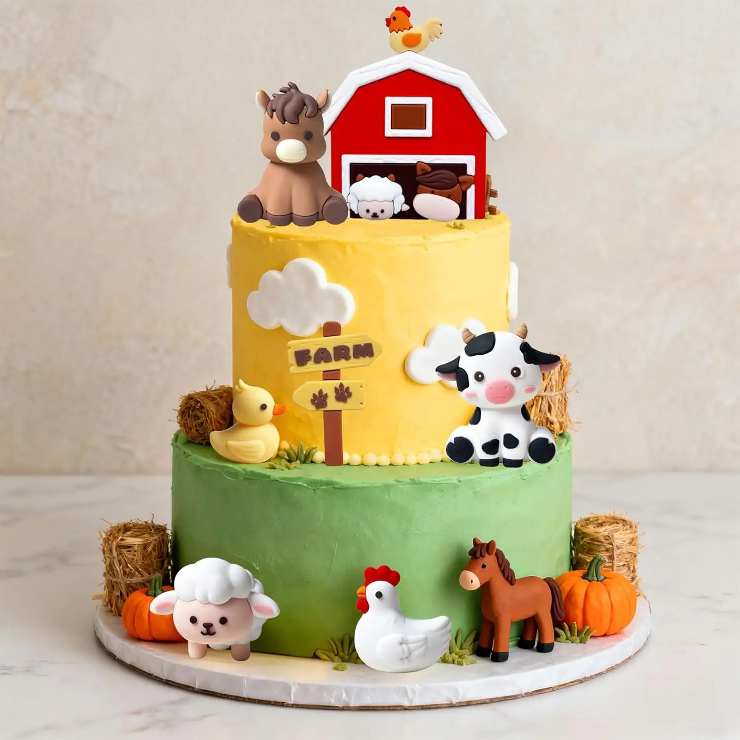 RGT Bauernhof-Tier Tortendekoration Schaf-Kuchenaufsatz Bauernhof-Tier-Dekoration Kuh-Kuchenaufsatz Schwein-Kuchenaufsatz für Bauernhof-Tier-Babyparty