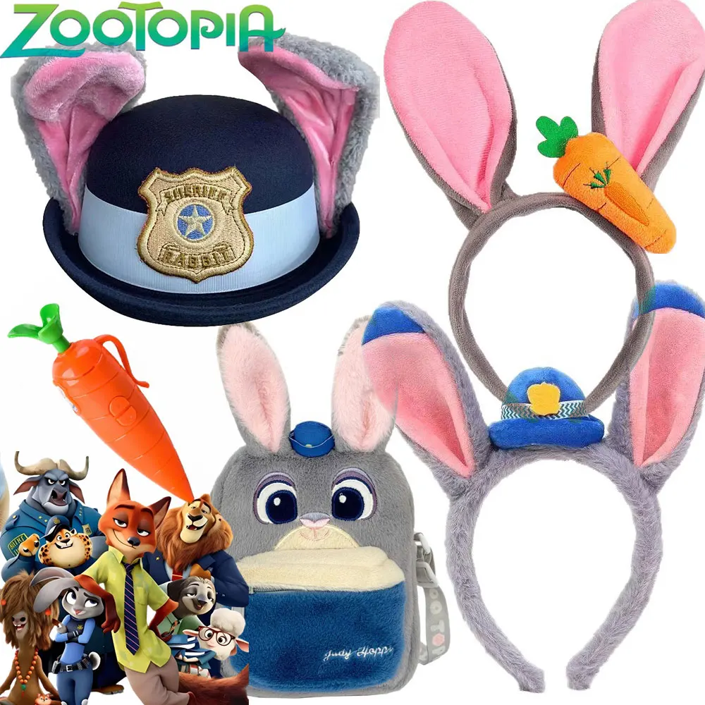 Diadema con Orejas de conejo para niñas, accesorios para disfraz de Cosplay, Zootopia, 2 accesorios, sombrero de oficial Judy, tocado de conejo de Pascua