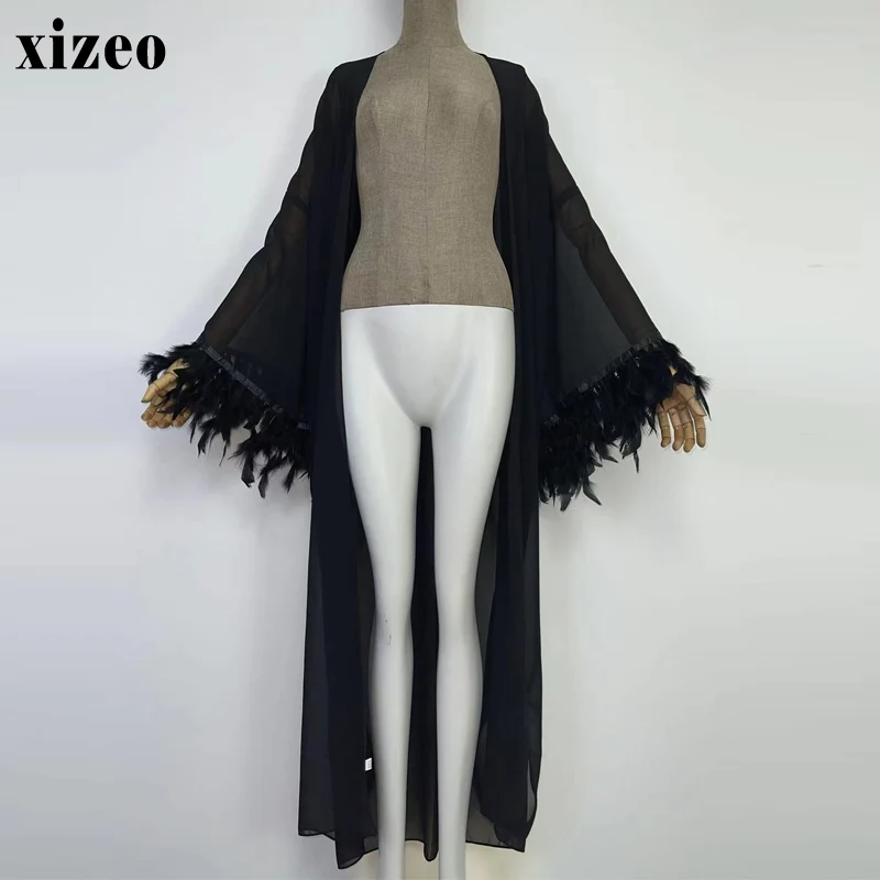 XIZEO Summer Women Cardigan stitch Cocktail sexcy Boho Maxi African Holiday long Sleeve cottonfeeling Robe kimono kaftan