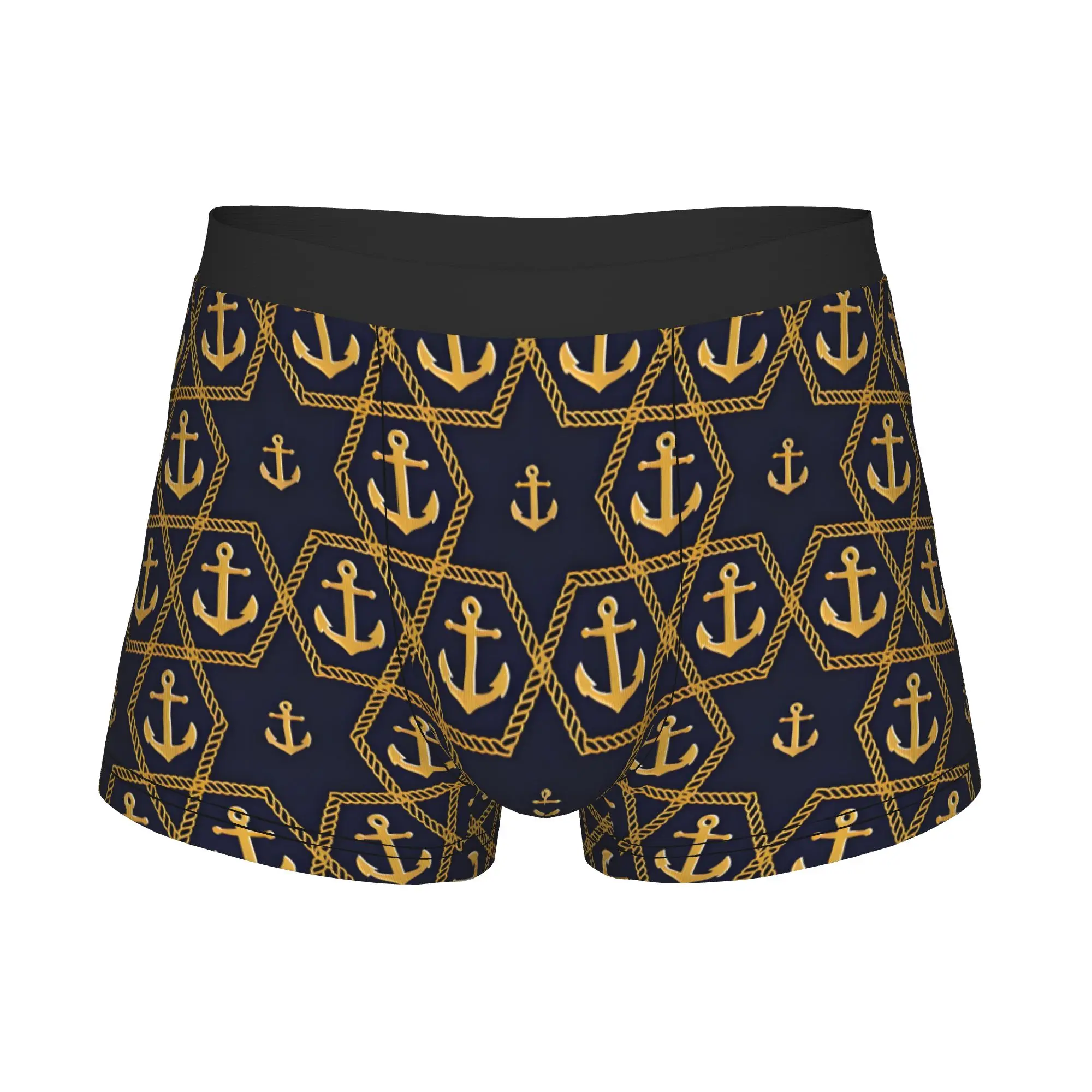 Lattice Nautical Boxers Shorts Men Gold Anchor Rope Briefs Underwear Fashion Underpants