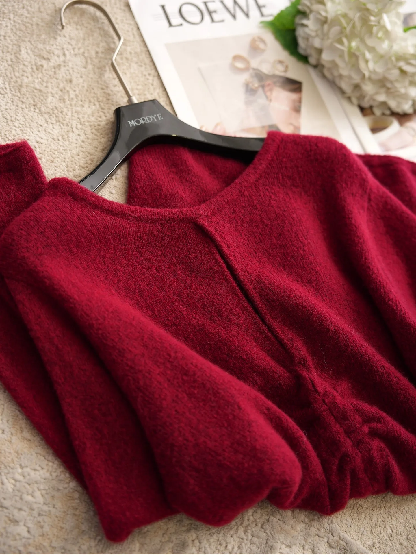 Year-End Party Must-Have Asymmetrical Design Knitted Sweater with Filter Built-In Drawstring Cashmere Woolen Women's Commute ...