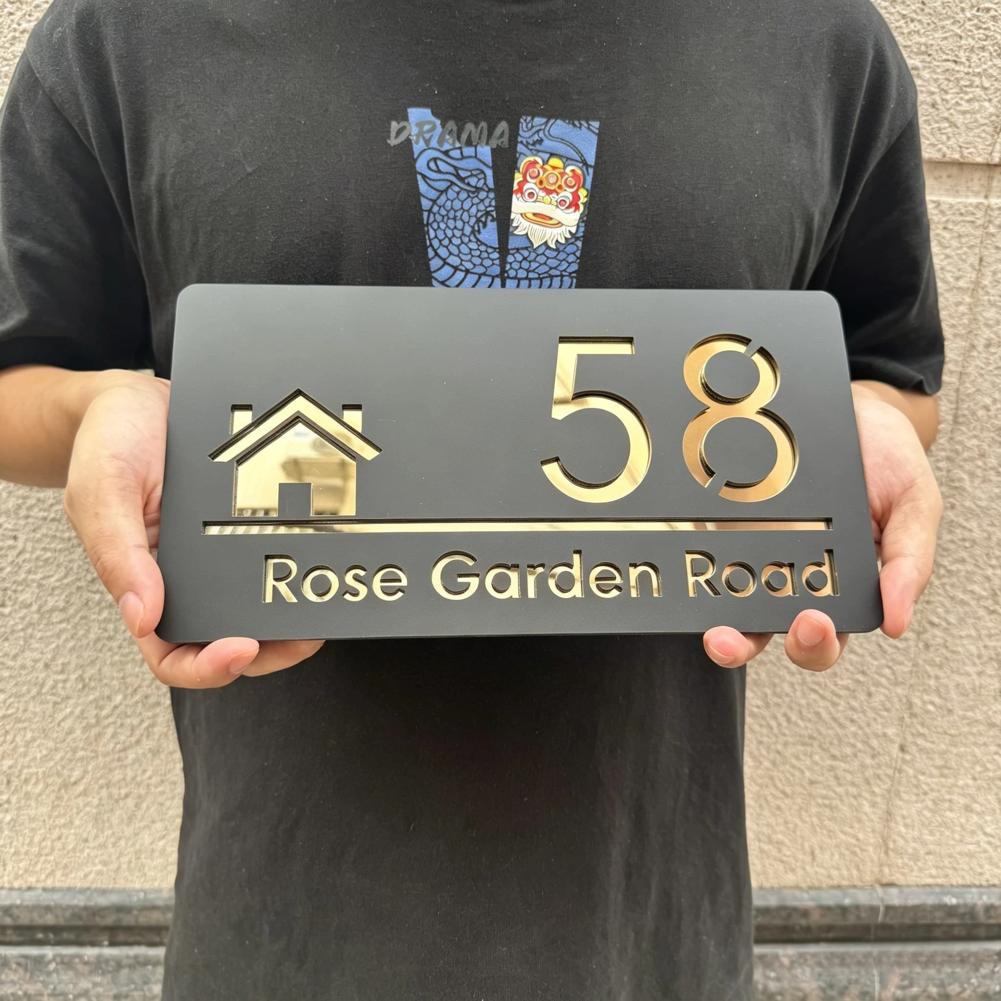 Personalized Laser Cut Acrylic Sign Modern House Number OutDoor Plaque Family Name Plate Door Signs Matte Black Mirror Silver