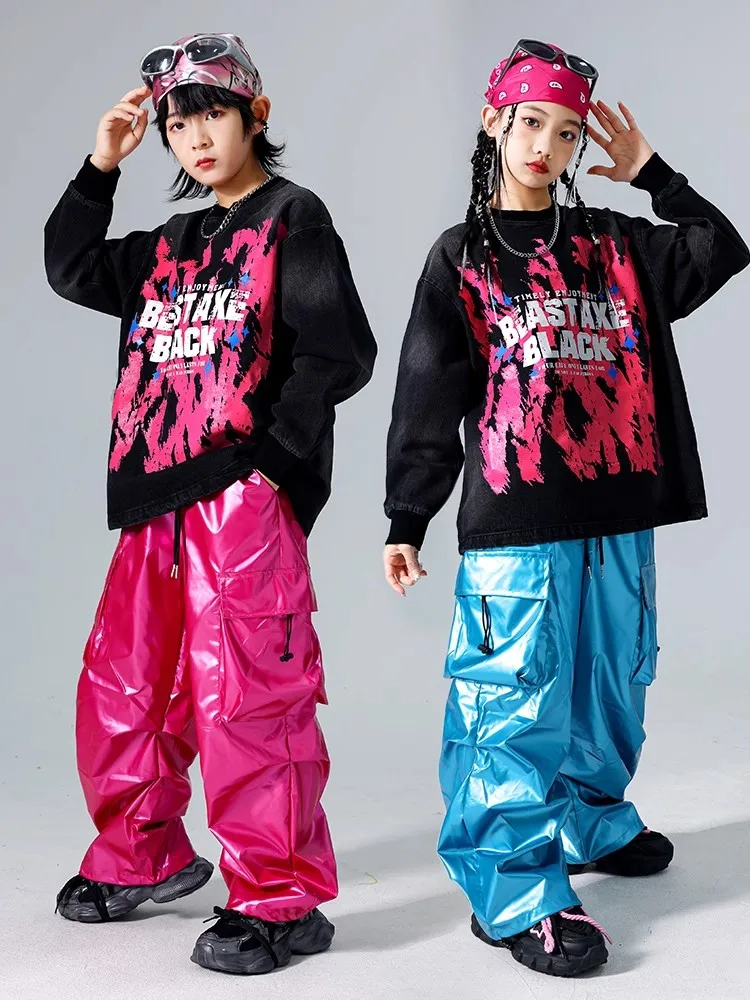 ใหม่สีชมพู Hip Hop Dance เครื่องแต่งกายเสื้อกั๊กกางเกงหลวม Street สวมใส่หญิงแจ๊สเสื้อผ้าชุดเวที BL14361