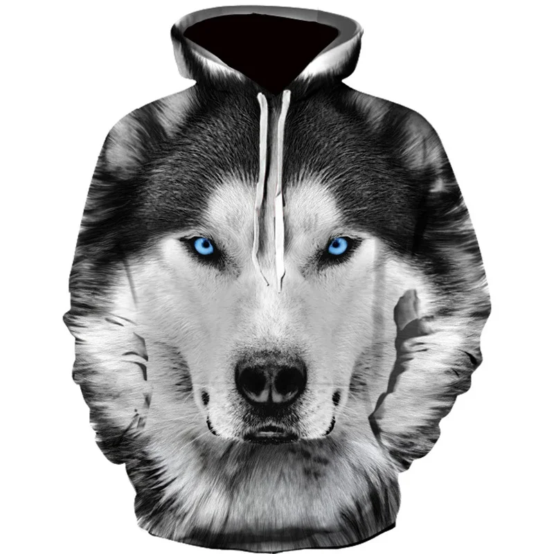 New Arrival Fashion Mens Hoodies 3D Wolf Printed Loose Fit Autumn Sweatshirt for Men Streetwear Hoody Funny Hoodie Brand Kids