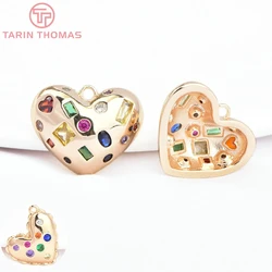 (7861) 2PCS 24K Gold Color Brass with Zircon Hearts Pendants High Quality DIY Jewelry Making Findings Accessories Wholesales