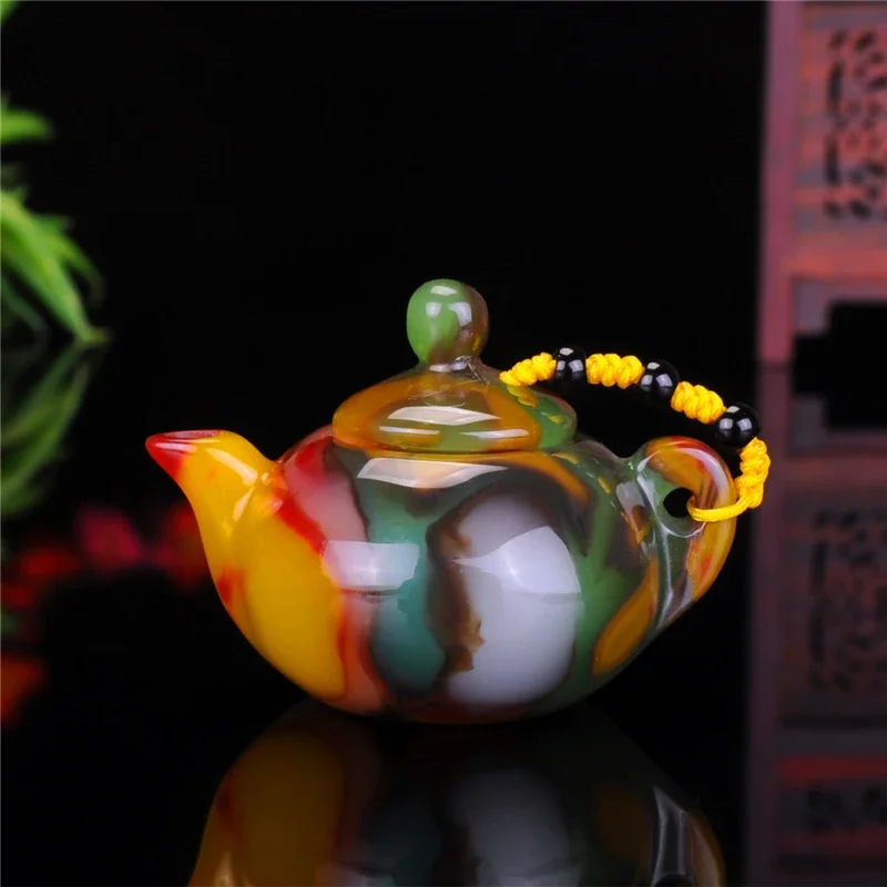 

Xinjiang Gobi Jade Colorful Agate Hand Carved Kettle teapot Playing Thing Magic Pot Collection Ornament Gift Dropship P96