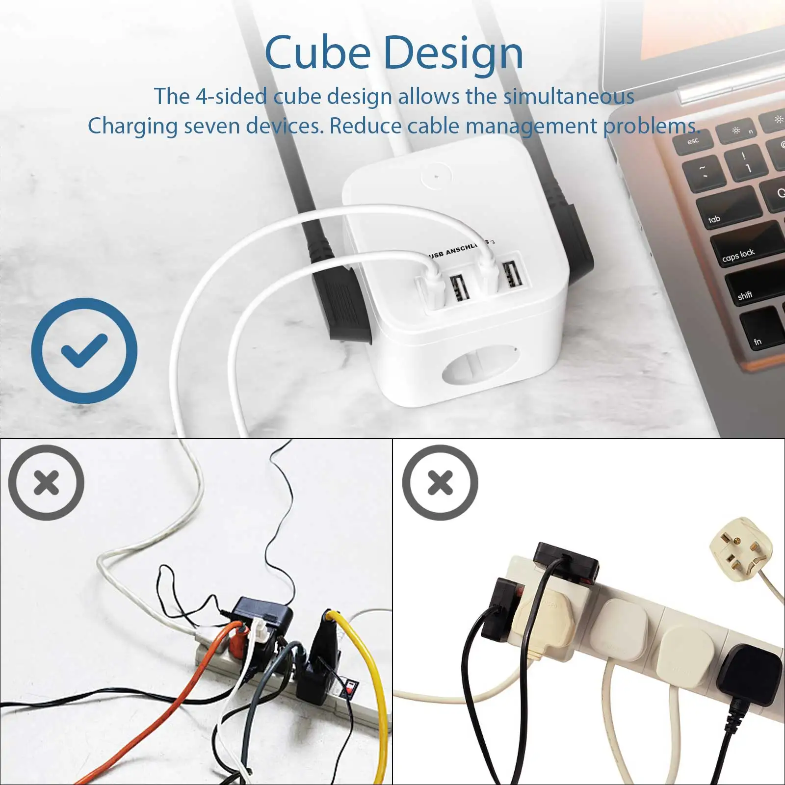 Imagem -02 - Cube Power Socket Cabo de Extensão Multi-outlet Power Strip Tomadas ac e Usb Switch 2m Cabo para Casa e Escritório eu