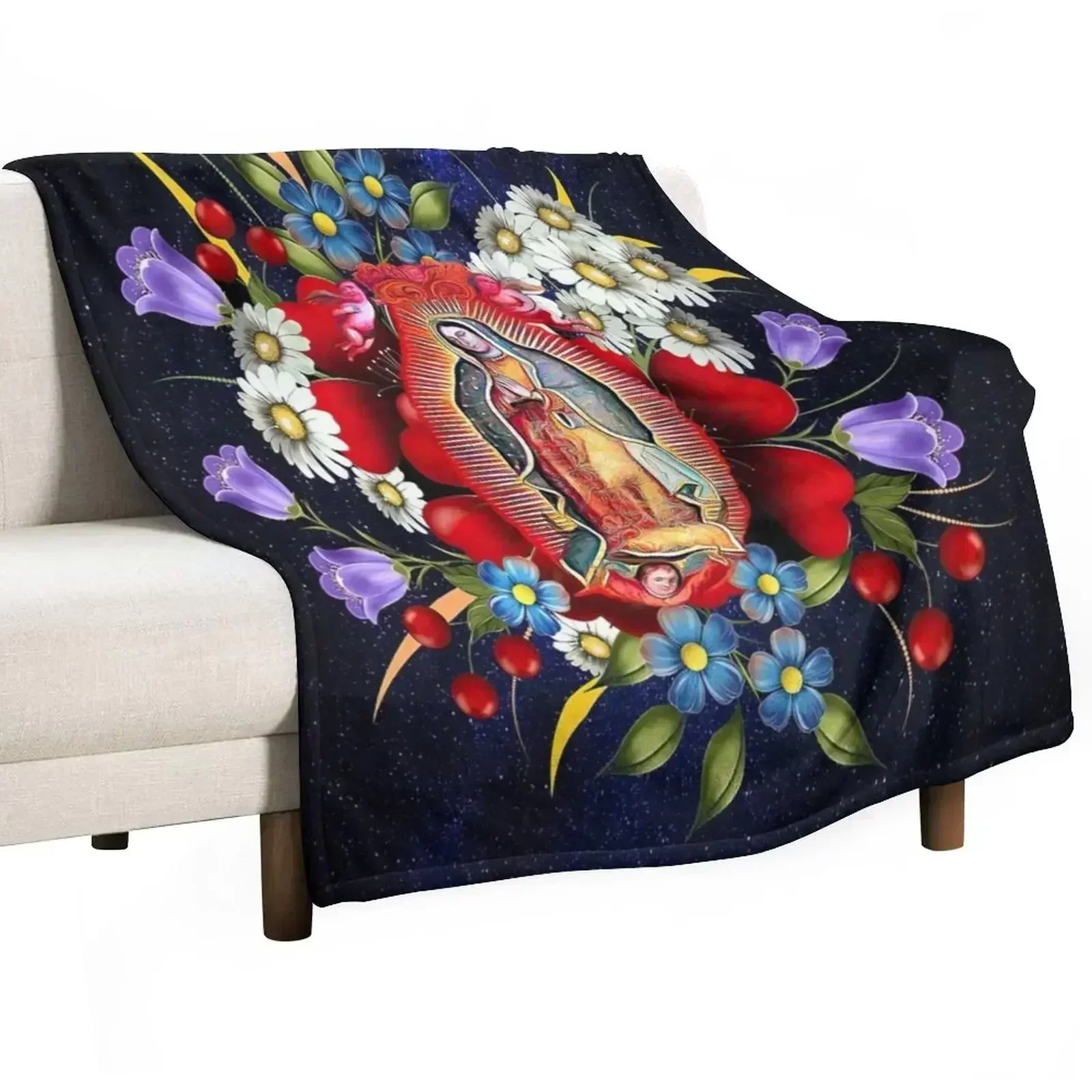 

Our Lady of Guadalupe Mexican Virgin Mary Mexico Flowers Tilma Throw Blanket manga Soft Big Weighted Blankets