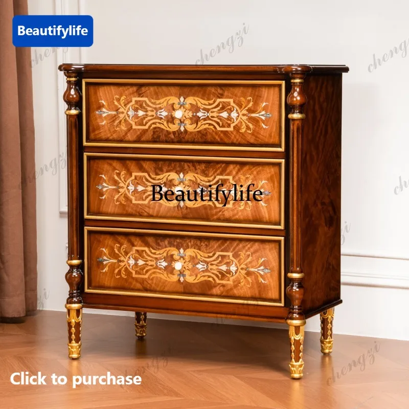French retro solid wood three-bucket cabinet, classical bedside table, American locker, porch display cabinet
