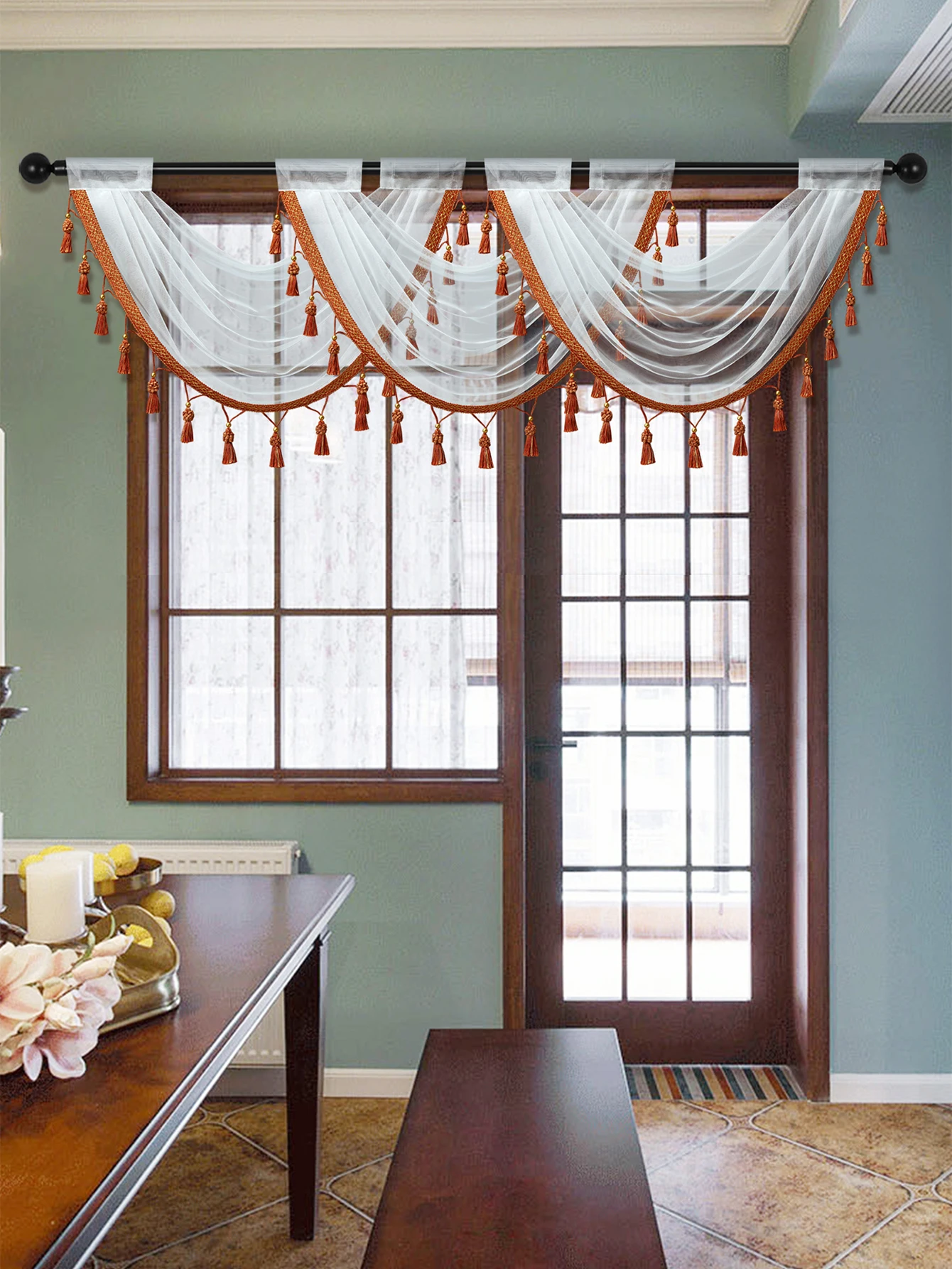 1 PC White Sheer Window Valance for the Living Room，Rod Pocket， Romantic Voile Valance for the Window Door Decor
