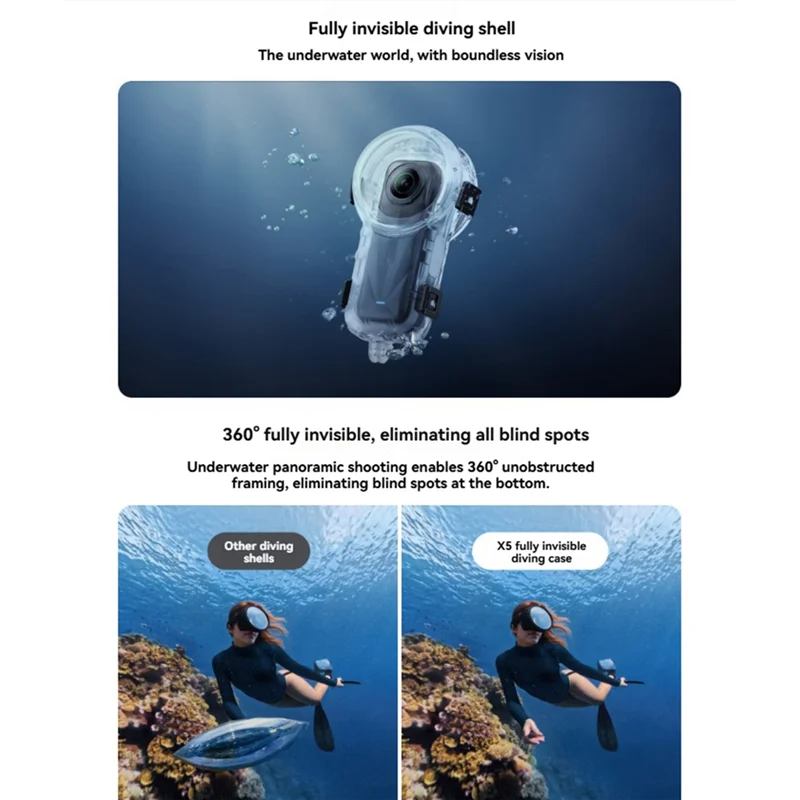 

2025 New-For Insta360 X5 Invisible Dive Case Underwater Dive Housing Shell 60M Waterproof Camera Protector Diving Case
