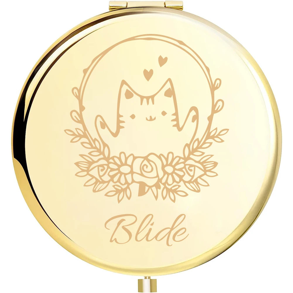 

1pc cat cute Old Engraving Custom Name Makeup Mirror Metal gold Birthday Gift