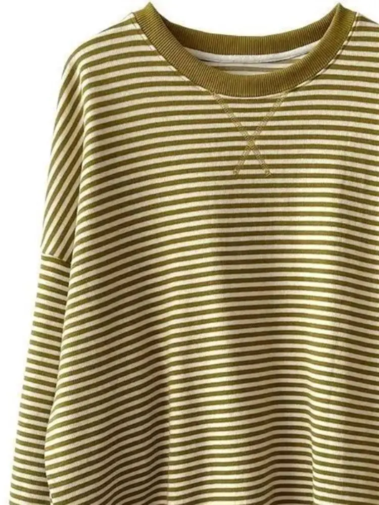 Loose Fit Ladies Hoodie Jaet plus Size Long Sve Striped Top Korean Sle Spring Autumn Wear Slimming Effect for Women