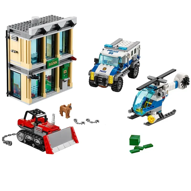 Compatible Bricks Set City Police Series Building Blocks Bulldozer Break-in Bulldozer Robs Bank  Children\'s Gift Assembling Toys