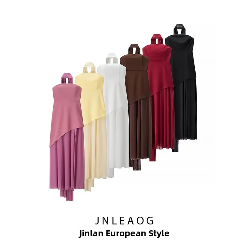 Vestido E Sem Mangas com Design de Moda Fena Primavera Novo JNLEAOG, Saia em Malha com Detalhes em Camadas