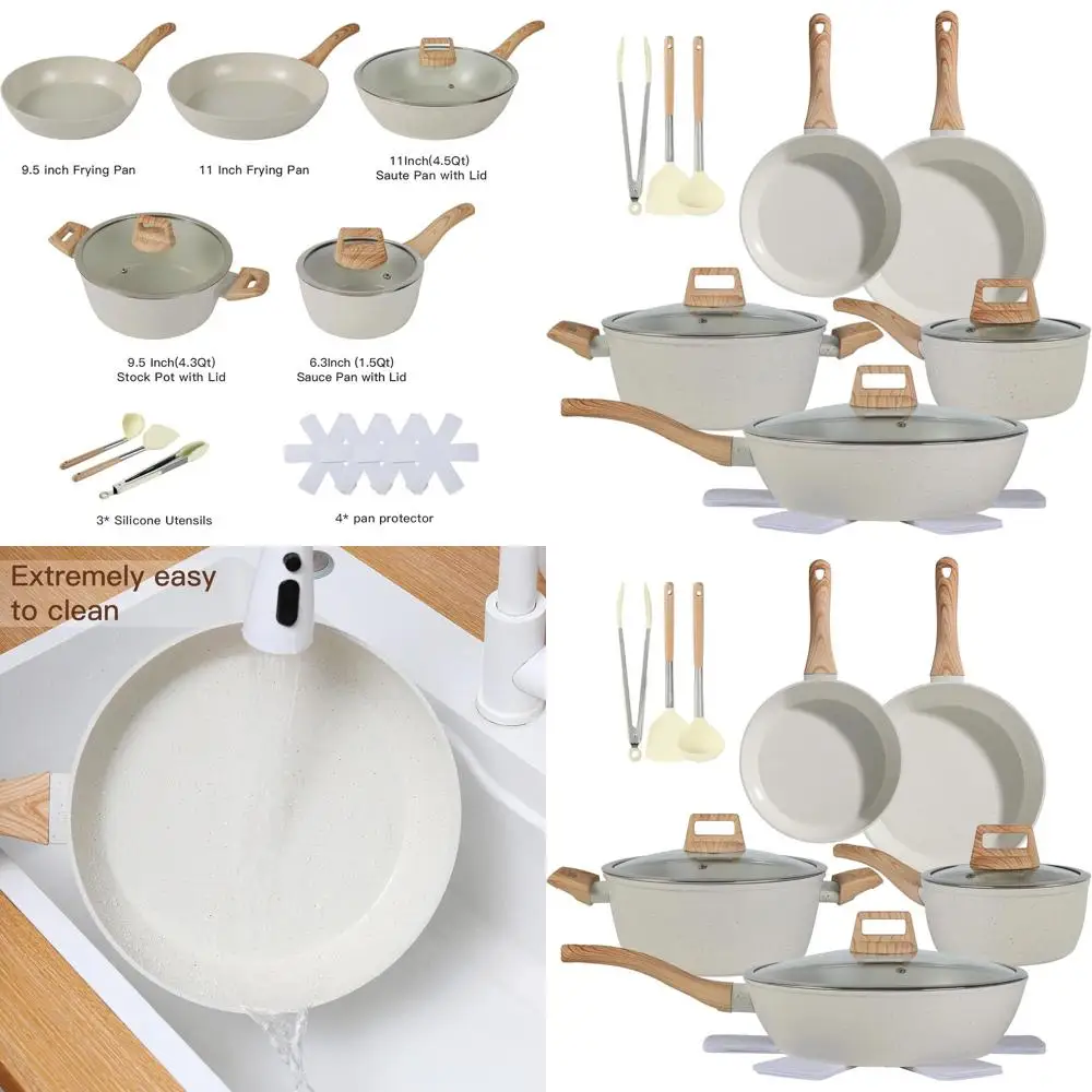 

15-Piece Ceramic Non-Stick Cookware Set with White Pots and Pans