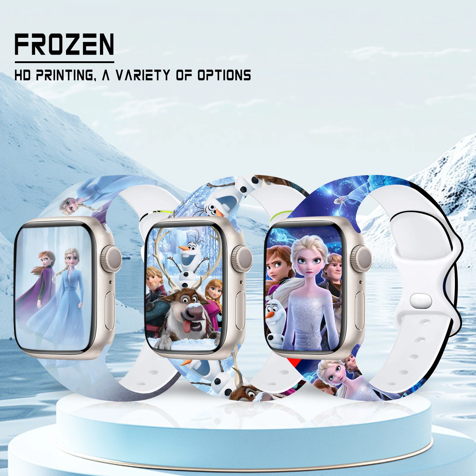 Disney Frozen Silicone Strap for Apple Watch 45mm 44mm 42mm 41mm Sport Band Replaceable Bracelet for iWatch 9 8 7 SE 6 Watchband