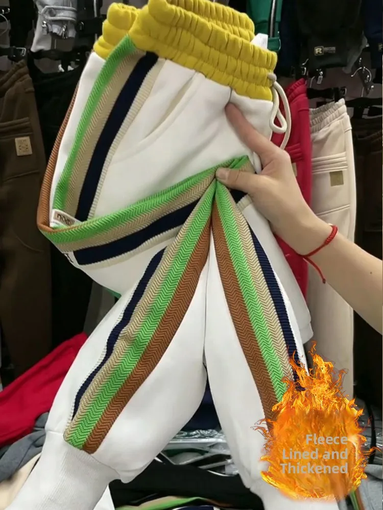 

Женские осенне-зимние утепленные повседневные спортивные брюки на флисовой подкладке, длинные брюки с высокой талией, модные утягивающие брюки