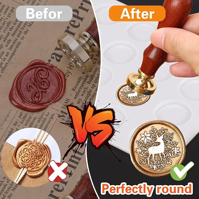 24 Pore Wax Seal Stamp Pad DIY Craft Silicone Wax Sealing Mold Auxiliary Tool Candle Silicone Mat with 25 Grid Double-sided Tape