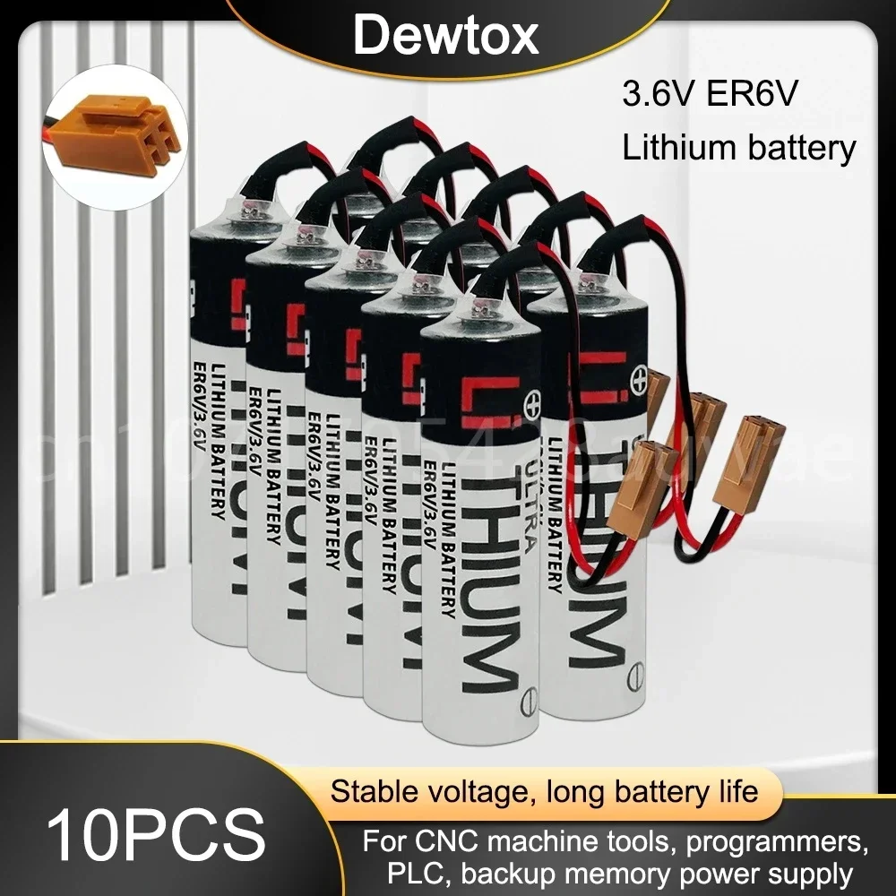 10 Uds 100% Original ER6V 3,6 V 2000mAh PLC batería de litio con enchufe marrón para máquinas herramientas CNC baterías PLC