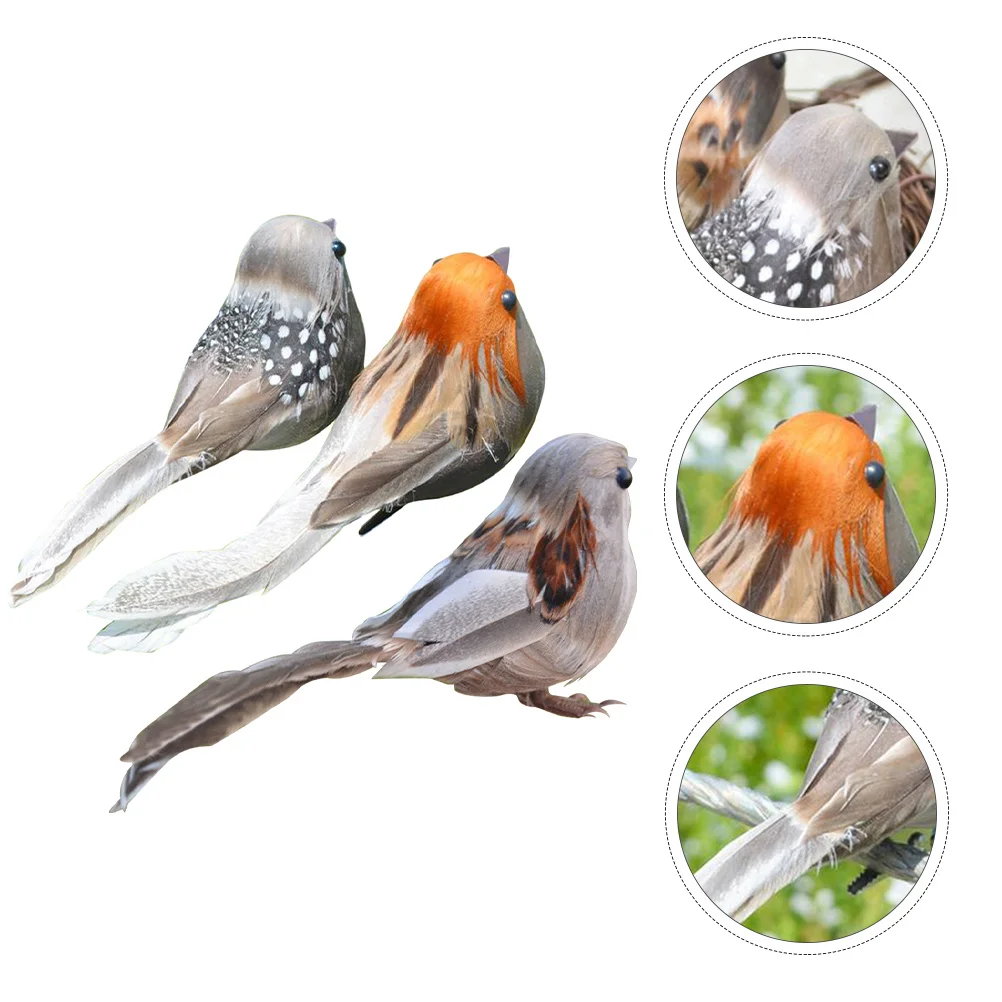 

VALICLUD Simulated Sparrow Figurine 3Pcs Colorful Feathered Bird Decor for Desk Kids Crafts Random Color
