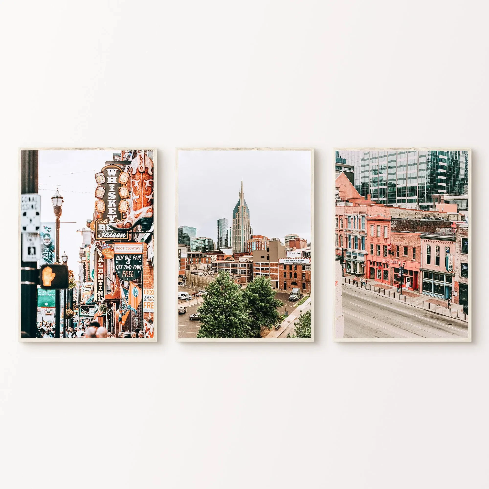 3PCS frameless decorative art print,Printable Nashville Set of 3 Photography, Nashville Cityscape Print, Nashville Large Wall Ar