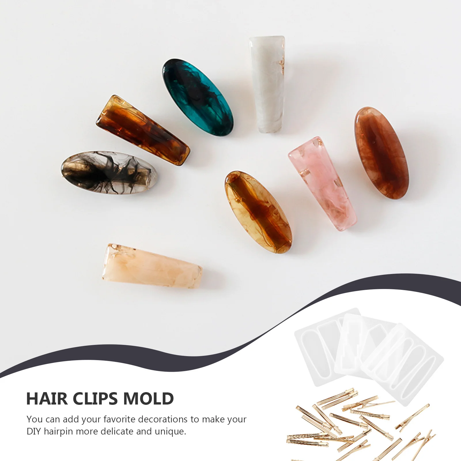 1 Juego de moldes de silicona para el pelo, herramienta artesanal Manual DIY para pasador de pelo de epoxi de cristal creativo, fundición antiadherente reutilizable