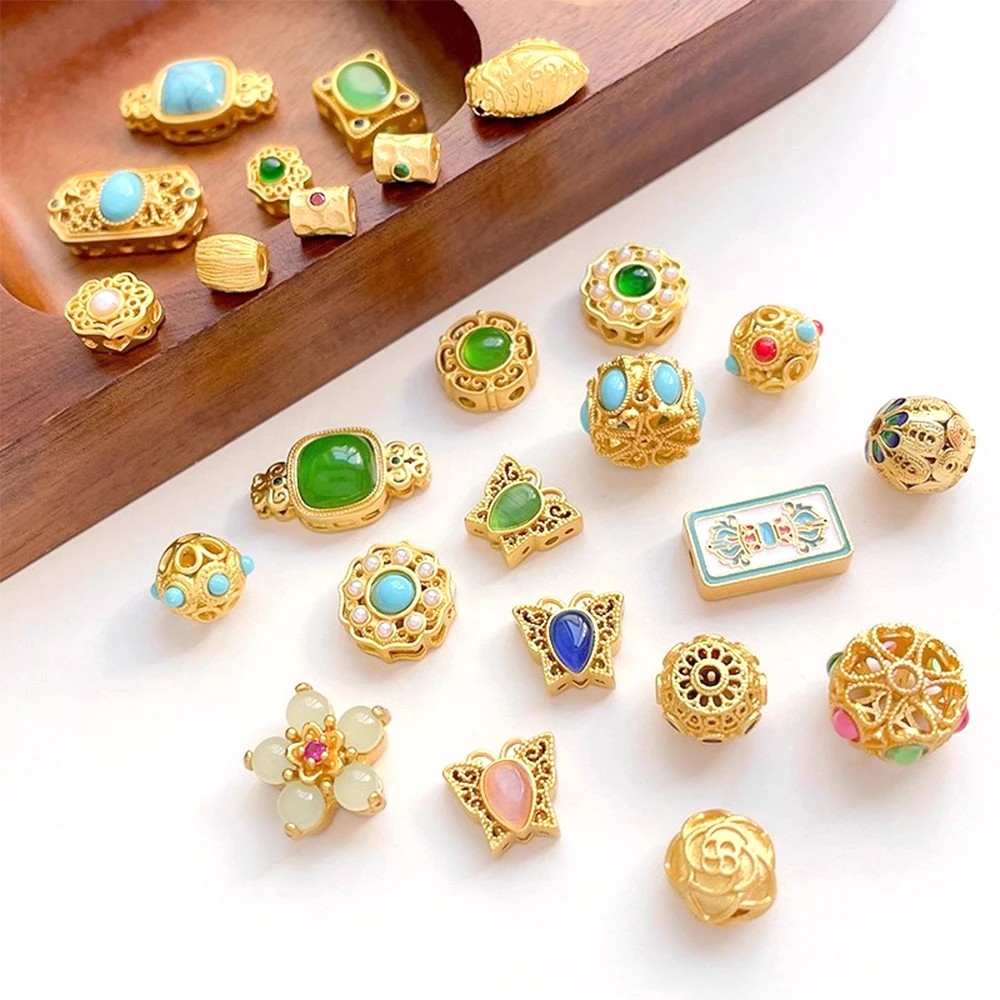 Orichalum Plating  Inlaid Zircon Gemstone Lace Border Beads DIY Makes Fashionable Jewelry Necklace Bracelet Accessory Materials