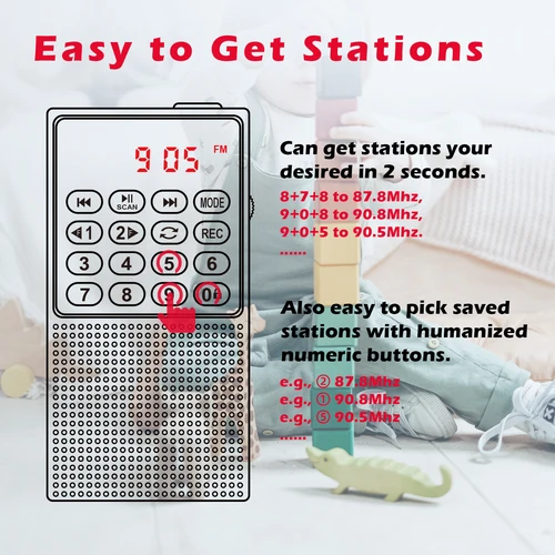 Imagen 2 del producto Mini Radio FM portátil de bolsillo con tecla numérica, Walkman MP3 de mano con grabadora, batería recargable para Walkman Go y senderismo