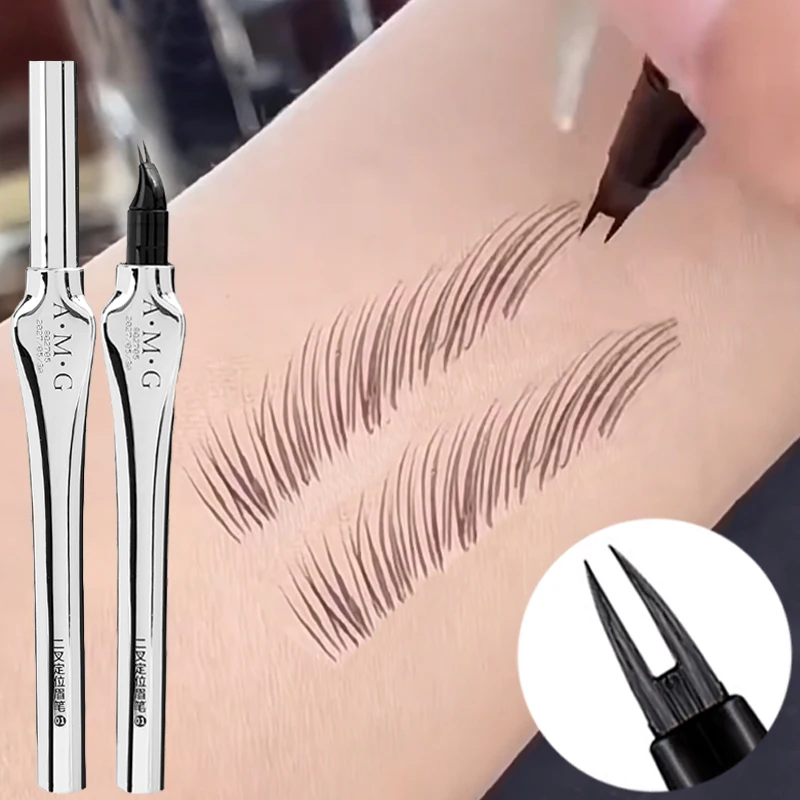 Multifunction 2 Fork Water Eyebrow Pen Natural Easy To Color No Smudging Eyeliner Lower Eyelash Lasting Easy To Grip Brow Pencil