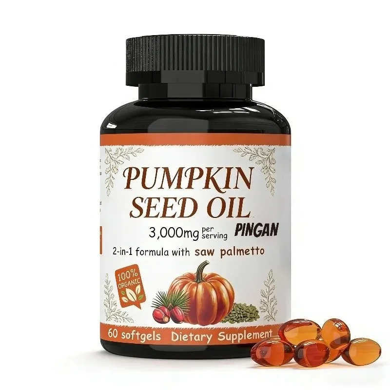 Cold pressed pumpkin seed oil with saw palm soft capsules, 3000 mgper serving to support hair growth and prostate health