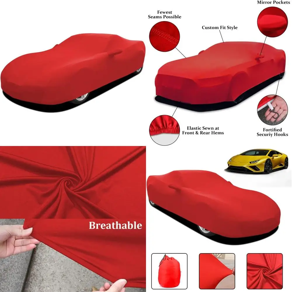 

Крытый эластичный пылезащитный автомобильный чехол 177-189 дюймов для подземных гаражей и автомобильных шоу, красная защита