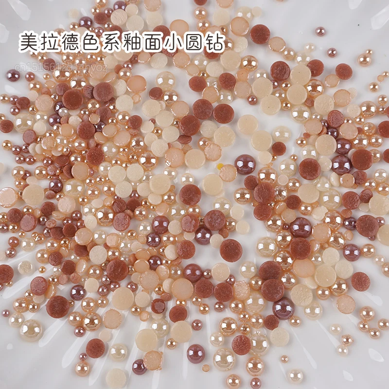 Maillard Color Style Half Round Pearls 2-6MM Mix Size Ceramic Rhinestones 1000pcs/lot for DIY Nails Art Garment