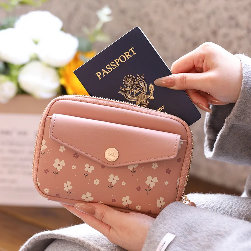 New Model High-Quality PU Printed Multi-Functional Zipper Handbag for Passport, Large Capacity Ladies' Coin Zipper Storage Bag F