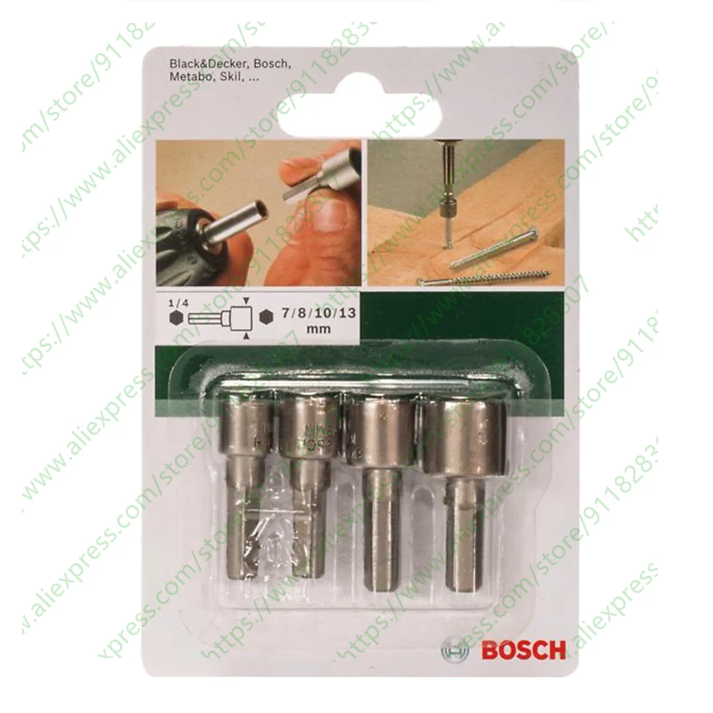 BOSCH Electric Screwdriver Hexagonal Sleeve 4pcs Set Nonmagnetic 7/8/10/13mm With Hexagonal Shank Mandrel