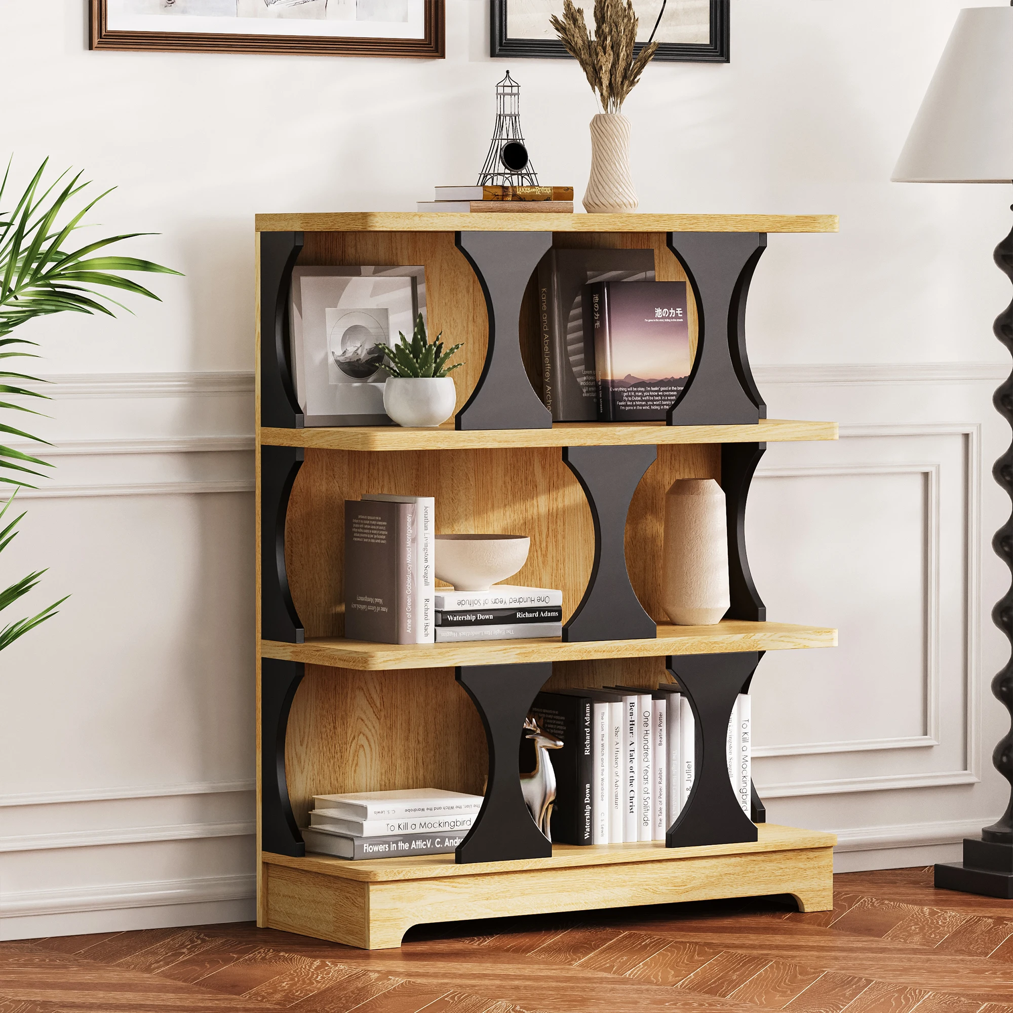 Bookshelf with Hollow Design Bookshelf Modern Space Saving storage Shelf Size: B80/W30/H100 Hole