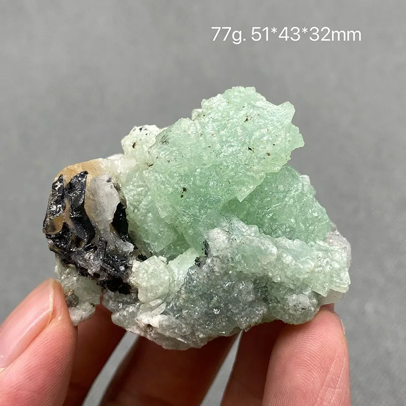 

100% Natural Green Grape Stone and Calcite and Black Tourmaline Symbiotic Crystal Specimen Stone