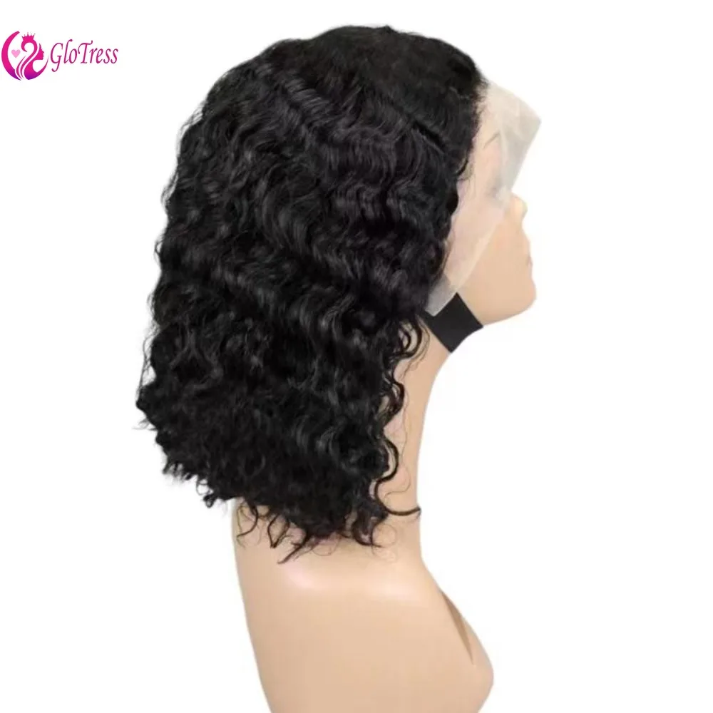 

12A Water Wave Bob Wig 13x4 Фронтальный бразильский девственный Реми Джерри Керл Парики из натуральных волос на шнуровке с челкой для чернокожих женщин Темный Реми