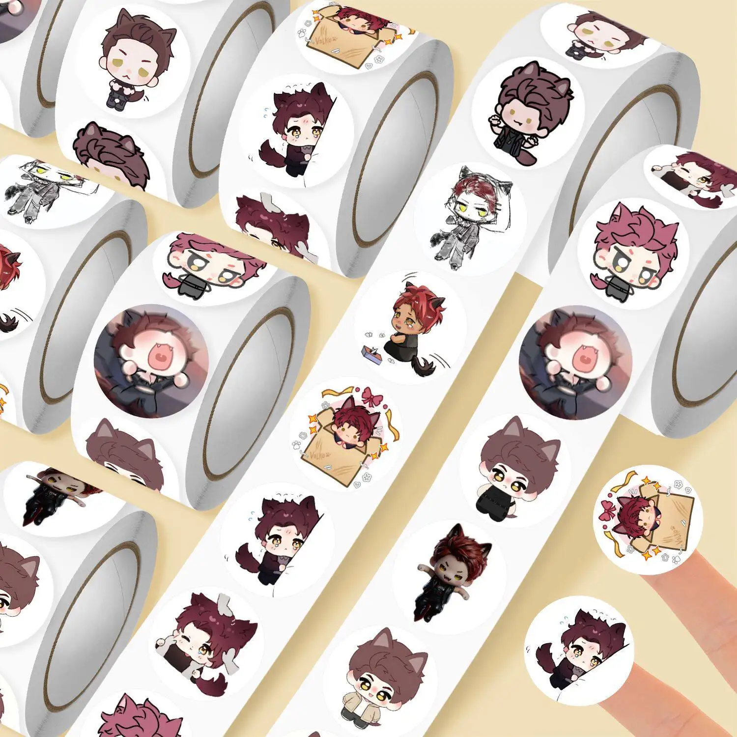 Love and Deepspace Valko Round Roll Stickers Q Version Wolf Boy Cartoon Decals DIY Journal Laptop Decorative Sticker view 3